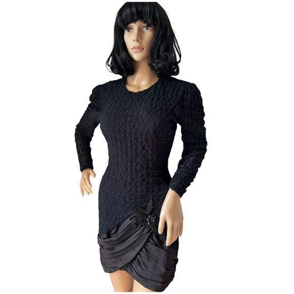 Vintage 80's Diamond's Run by Wayne Diamond sequin beaded black dress X-Small - Picture 2 of 16